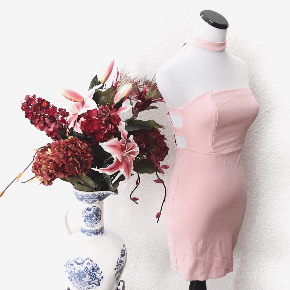 Solemio Caged Choker Tube Bodycon Dress